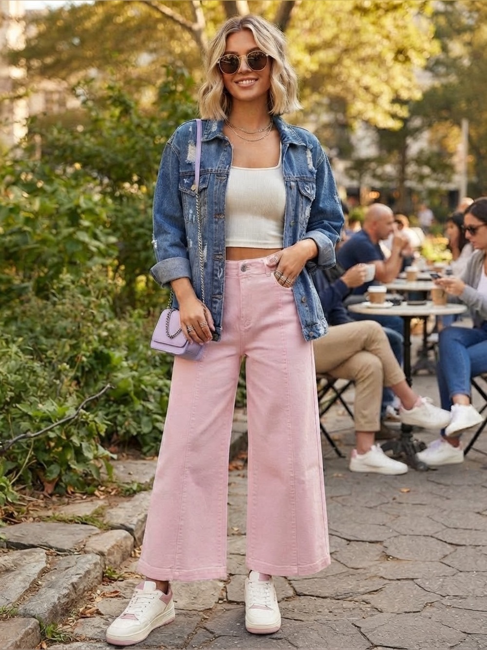 Zenana Pink Wide-Leg Pants (S) - Picture 1 of 4